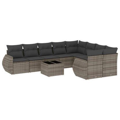 10-delige Loungeset met kussens poly rattan grijs