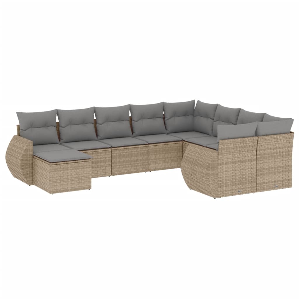 10-delige Loungeset met kussens poly rattan beige