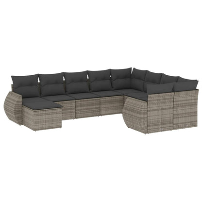 10-delige Loungeset met kussens poly rattan grijs