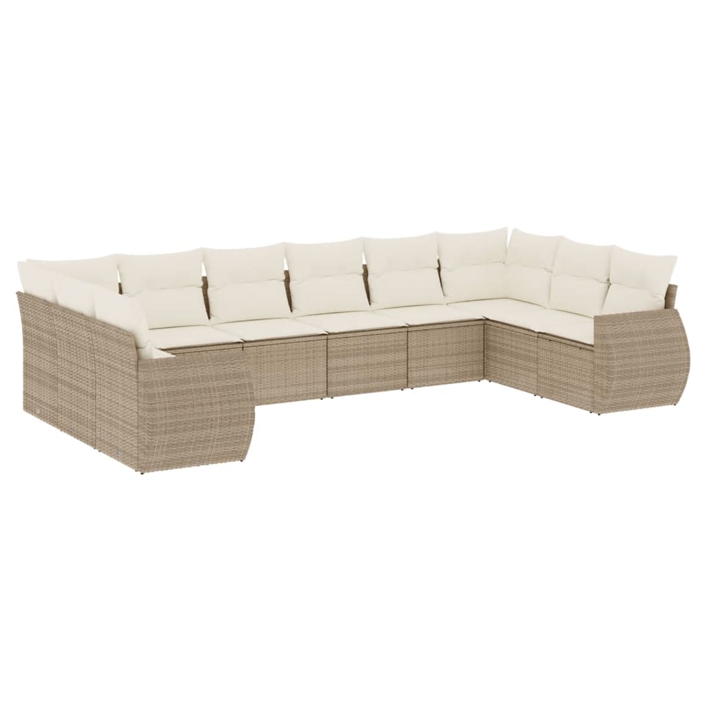 10-delige Loungeset met kussens poly rattan beige