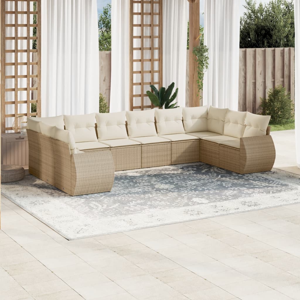 10-delige Loungeset met kussens poly rattan beige