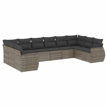 10-delige Loungeset met kussens poly rattan grijs