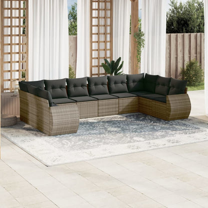 10-delige Loungeset met kussens poly rattan grijs