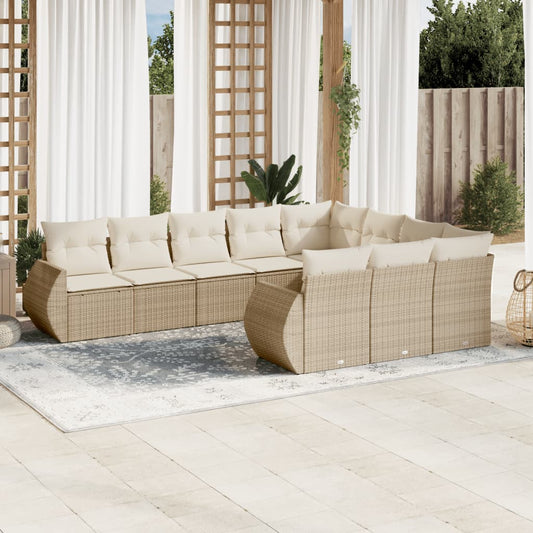 10-delige Loungeset met kussens poly rattan beige