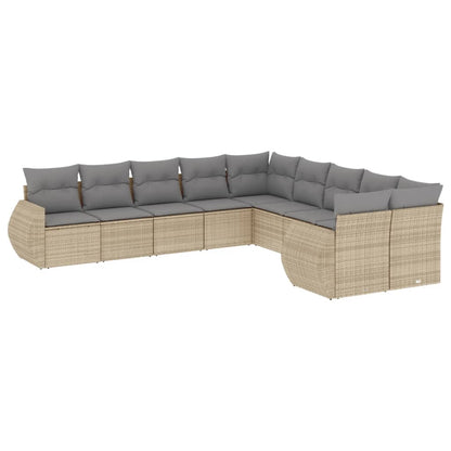 10-delige Loungeset met kussens poly rattan beige