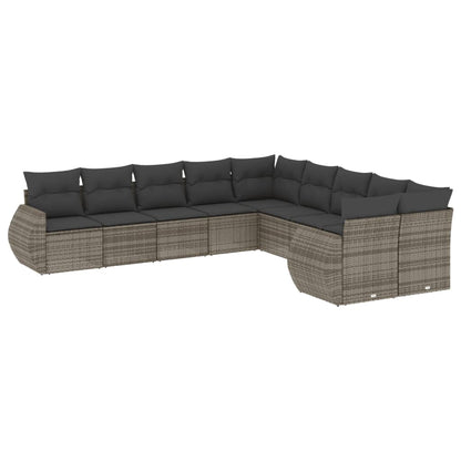 10-delige Loungeset met kussens poly rattan grijs