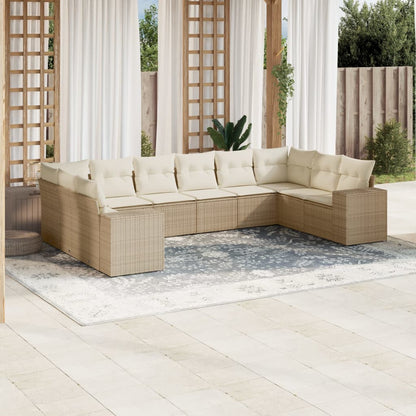 10-delige Loungeset met kussens poly rattan beige