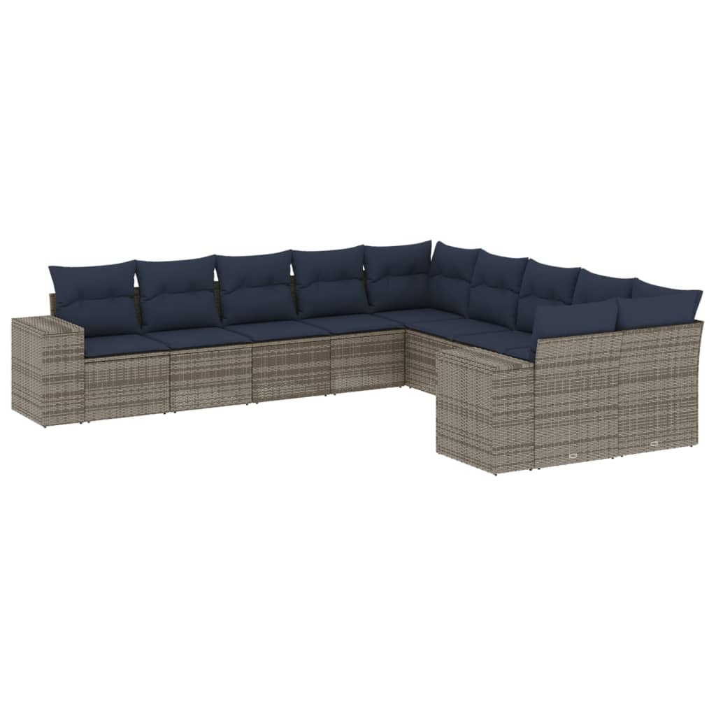 10-delige Loungeset met kussens poly rattan lichtgrijs