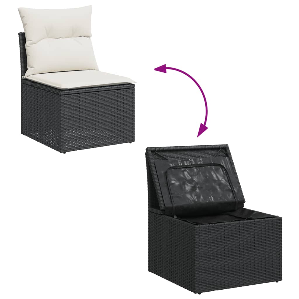 10-delige Loungeset met kussens poly rattan zwart