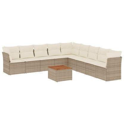 10-delige Loungeset met kussens poly rattan beige