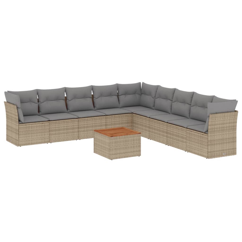 10-delige Loungeset met kussens poly rattan gemengd beige