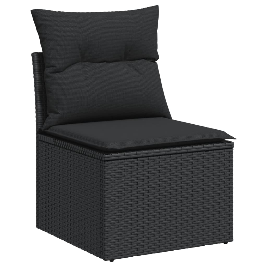 10-delige Loungeset met kussens poly rattan zwart