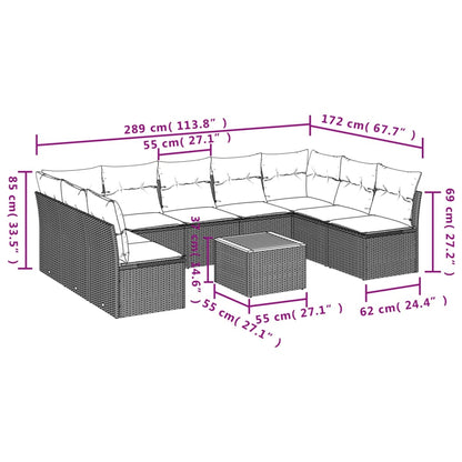 10-delige Loungeset met kussens poly rattan gemengd beige