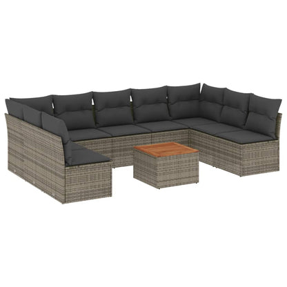 10-delige Loungeset met kussens poly rattan grijs