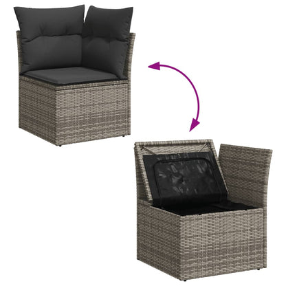 10-delige Loungeset met kussens poly rattan grijs