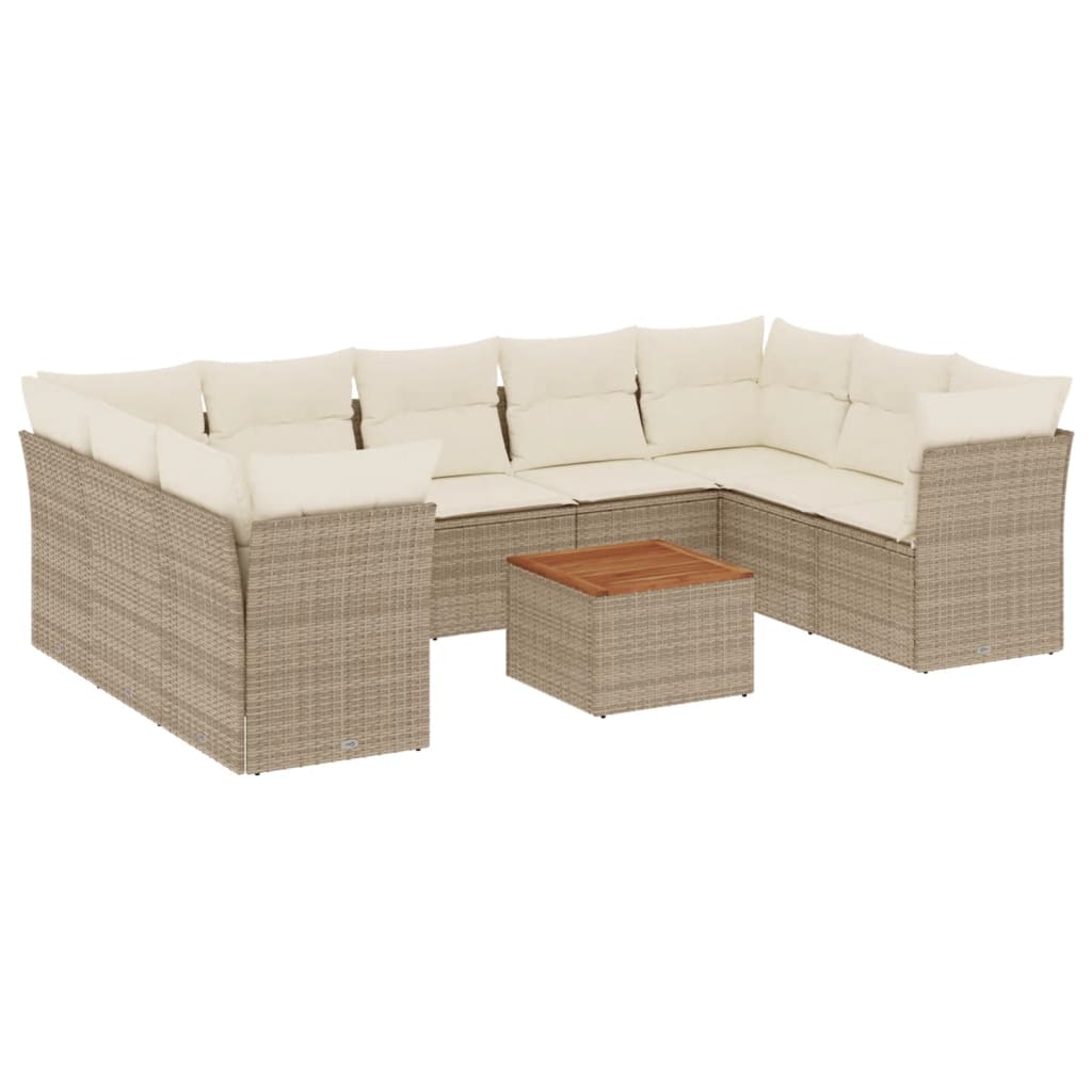 10-delige Loungeset met kussens poly rattan beige