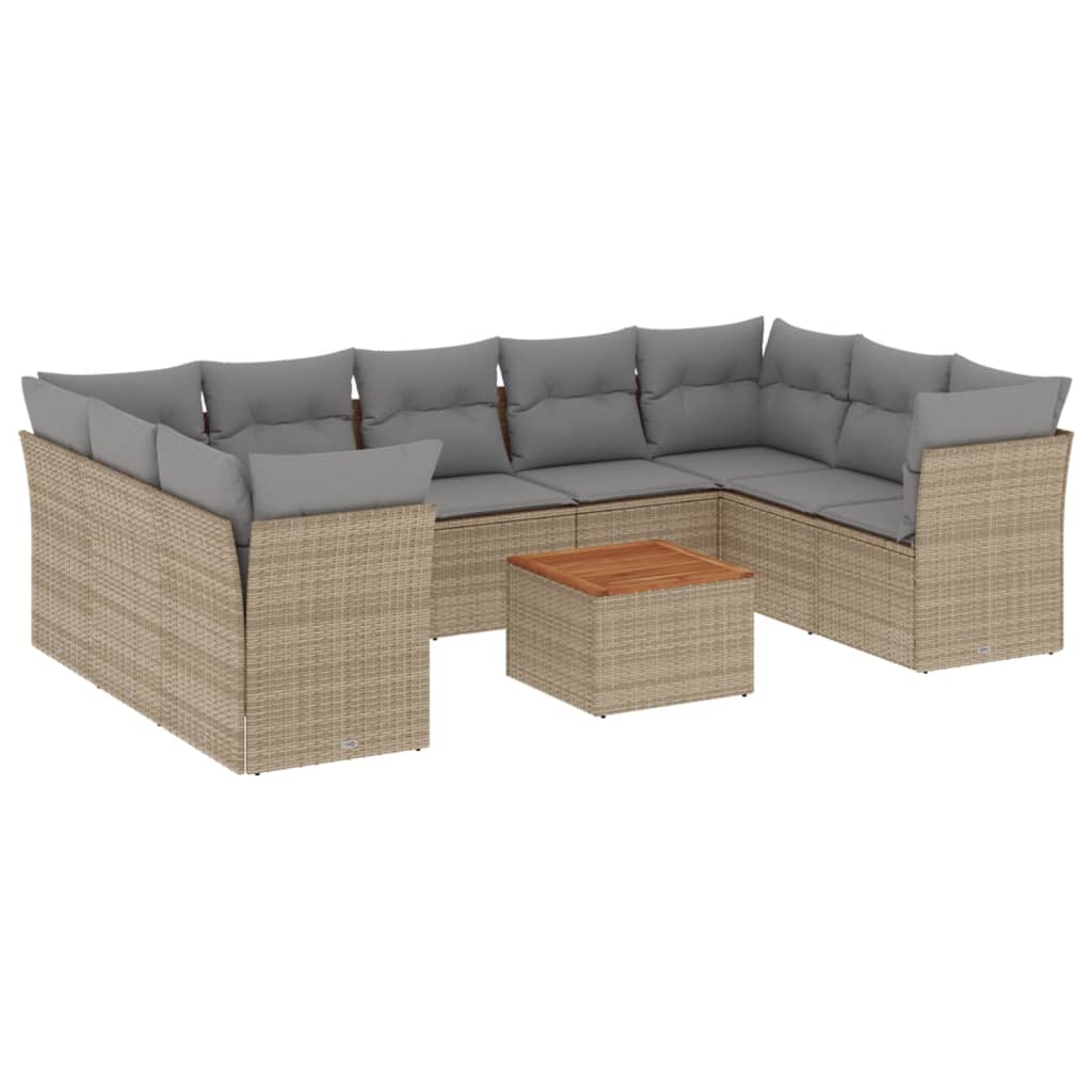 10-delige Loungeset met kussens poly rattan gemengd beige