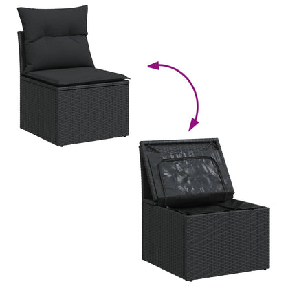 10-delige Loungeset met kussens poly rattan zwart