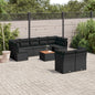 10-delige Loungeset met kussens poly rattan zwart