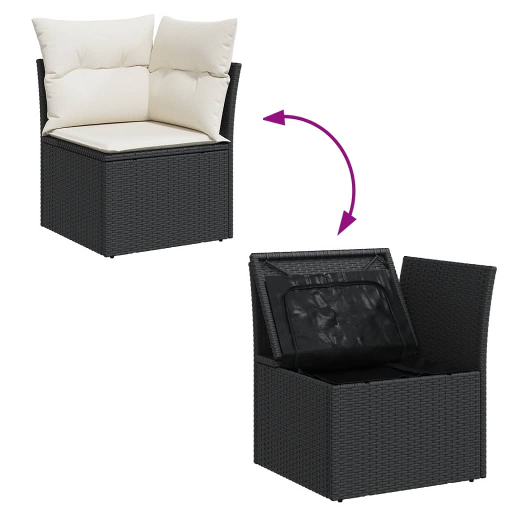 10-delige Loungeset met kussens poly rattan zwart