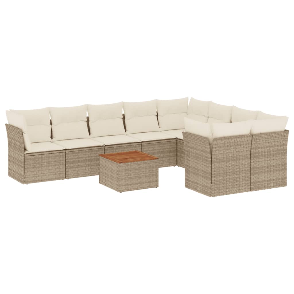 10-delige Loungeset met kussens poly rattan beige