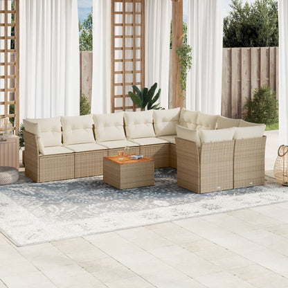 10-delige Loungeset met kussens poly rattan beige