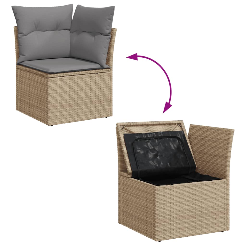 10-delige Loungeset met kussens poly rattan gemengd beige