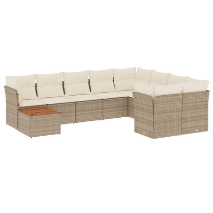 10-delige Loungeset met kussens poly rattan beige