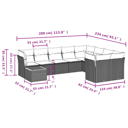 10-delige Loungeset met kussens poly rattan gemengd beige