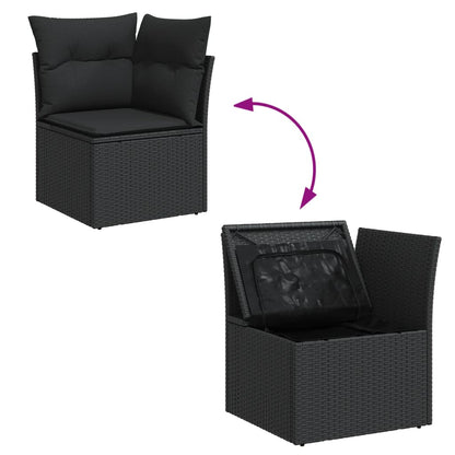 10-delige Loungeset met kussens poly rattan zwart