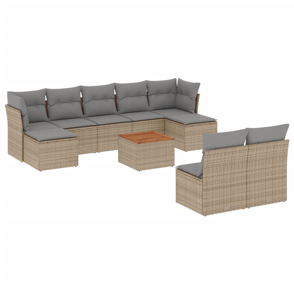 10-delige Loungeset met kussens poly rattan gemengd beige