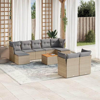 10-delige Loungeset met kussens poly rattan gemengd beige