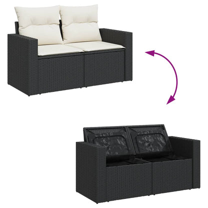 10-delige Loungeset met kussens poly rattan zwart