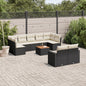 10-delige Loungeset met kussens poly rattan zwart