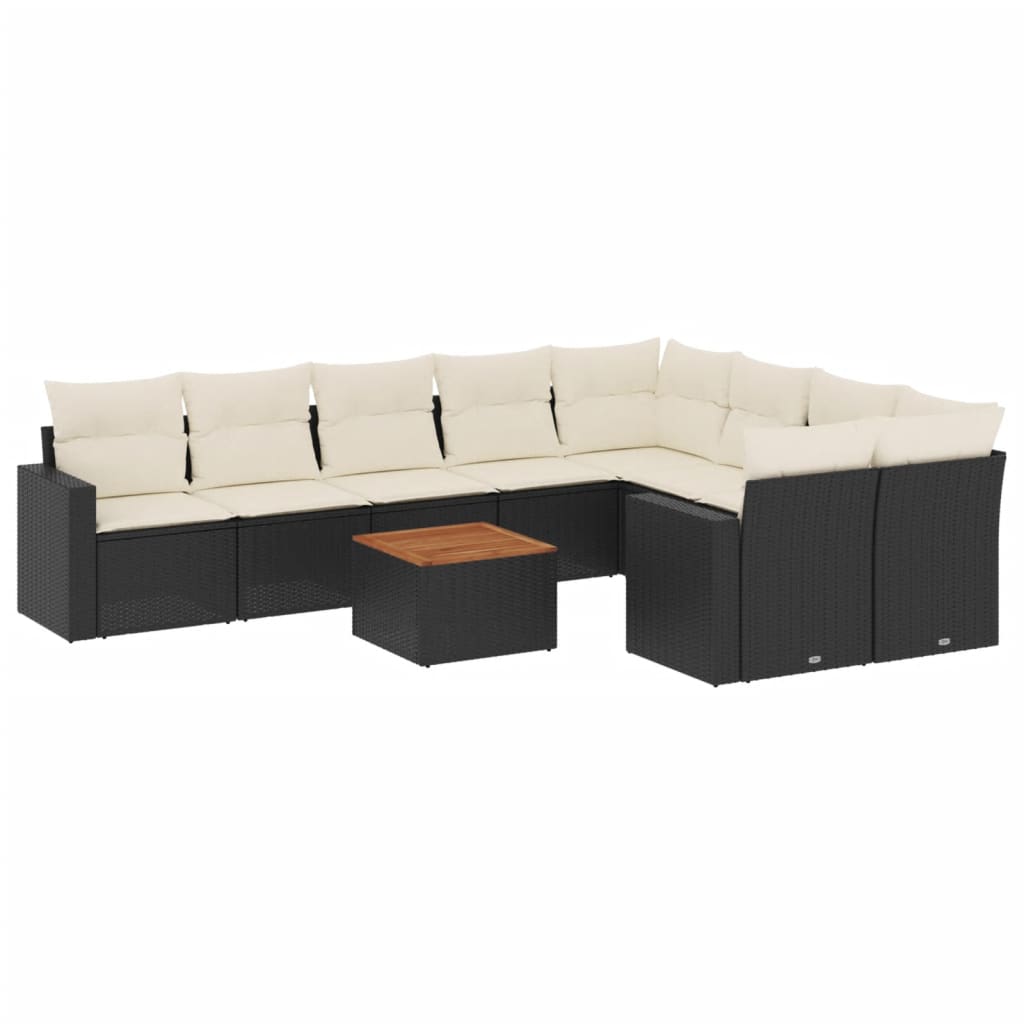 10-delige Loungeset met kussens poly rattan zwart