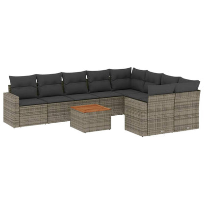 10-delige Loungeset met kussens poly rattan grijs