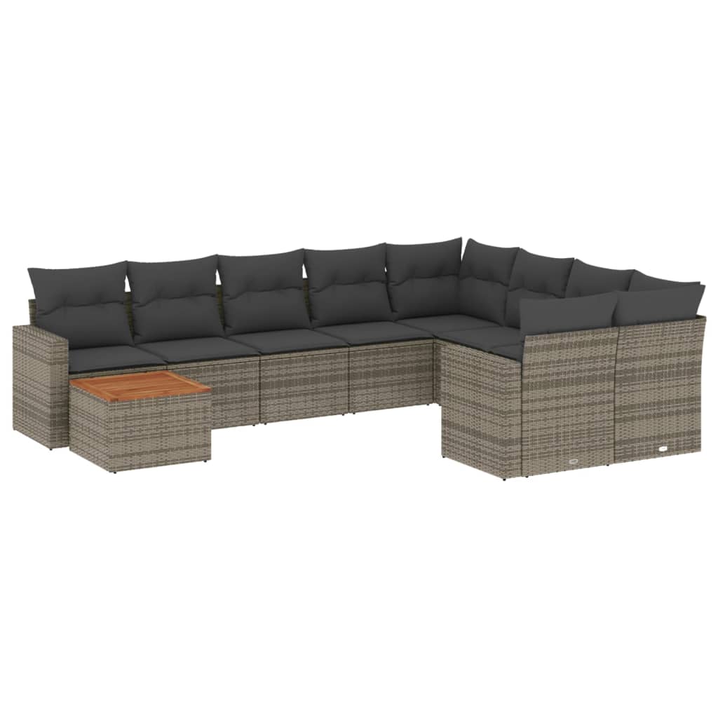 10-delige Loungeset met kussens poly rattan grijs