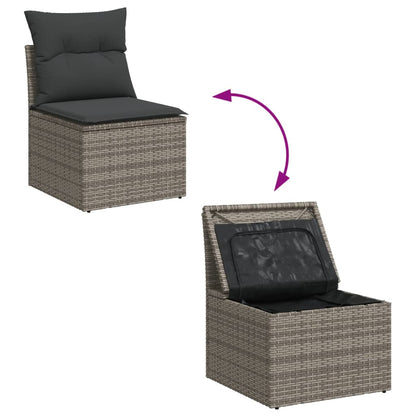 10-delige Loungeset met kussens poly rattan grijs