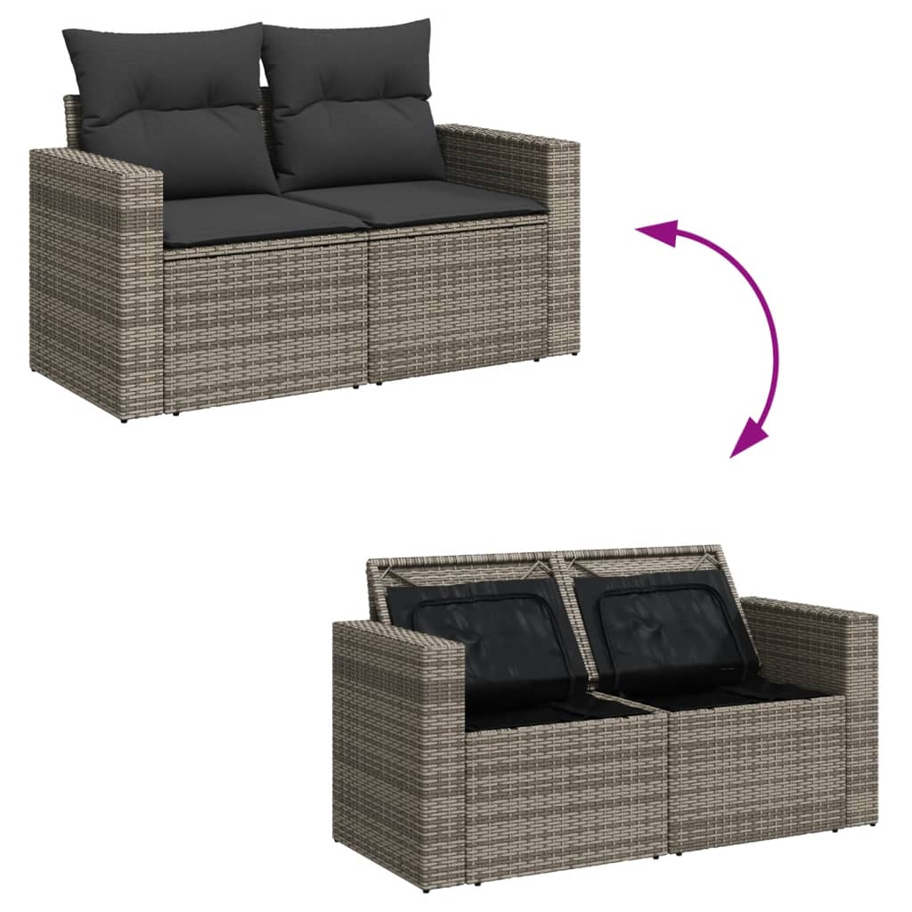 10-delige Loungeset met kussens poly rattan grijs