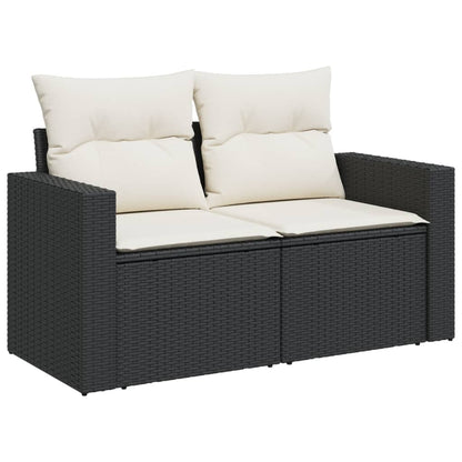 10-delige Loungeset met kussens poly rattan zwart