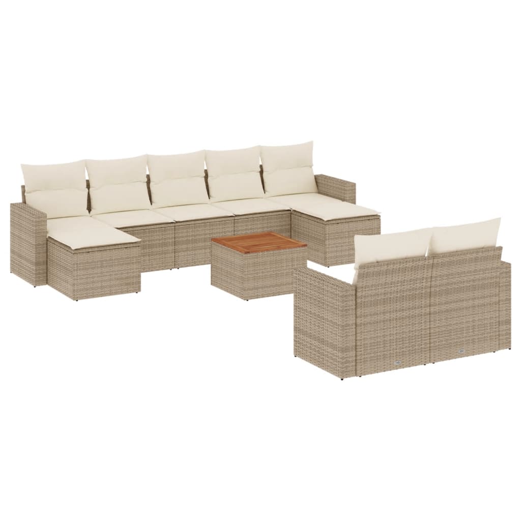 10-delige Loungeset met kussens poly rattan beige