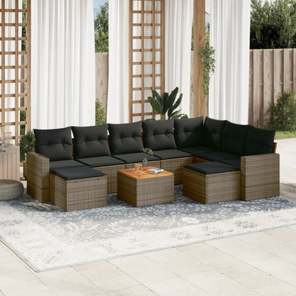 10-delige Loungeset met kussens poly rattan grijs