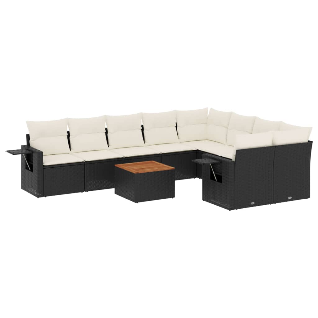 10-delige Loungeset met kussens poly rattan zwart