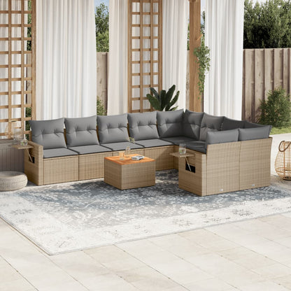 10-delige Loungeset met kussens poly rattan gemengd beige