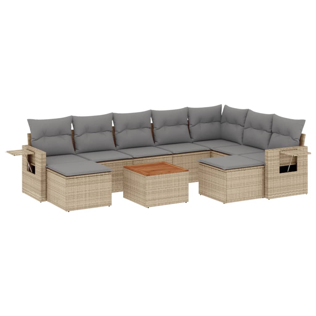 10-delige Loungeset met kussens poly rattan gemengd beige