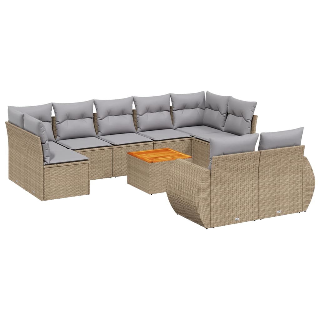 10-delige Loungeset met kussens poly rattan beige