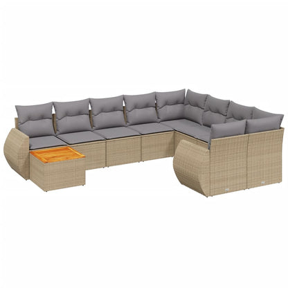 10-delige Loungeset met kussens poly rattan beige