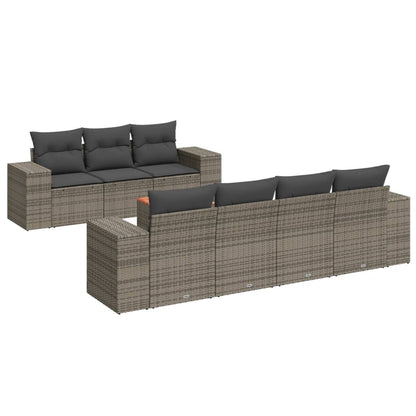 8-delige Loungeset met kussens poly rattan grijs