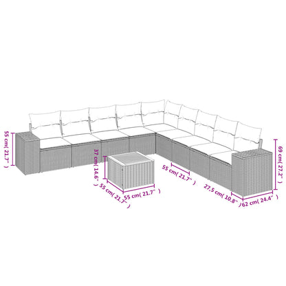 10-delige Loungeset met kussens poly rattan beige