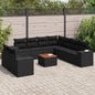 10-delige Loungeset met kussens poly rattan zwart